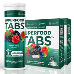 Superfood Tabs Detox bottle pour showing a quick, refreshing cleanse for busy days