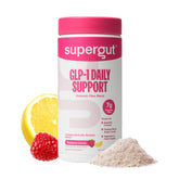 Supergut GLP1 Daily Support Raspberry Lemon powder ready to mix for fiber-rich digestion support