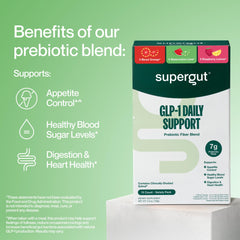 Supergut GLP-1 Variety Pack scoops show 7 g fiber per serving.
