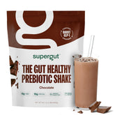 Supergut prebiotic shakes chocolate pour into glass may support fullness