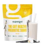 Supergut Prebiotic Shakes Vanilla in glass, creamy meal replacement