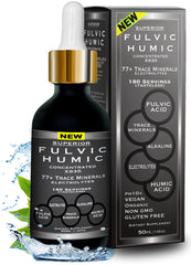 Superior Fulvic Humic X935 bottle being poured for mineral-rich hydration.