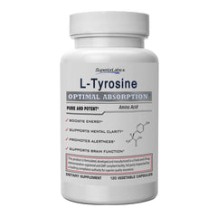 Superior Labs L-Tyrosine 500mg bottle highlights purity and focus support