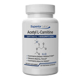 Superior Labs Acetyl L-Carnitine 500 mg bottle promotes energy and focus.
