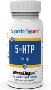 Superior Source 5-HTP 75 mg bottle front view showing packaging for serotonin support