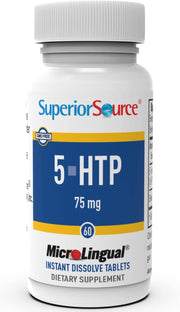 Superior Source 5-HTP 75 mg bottle front view showing packaging for serotonin support