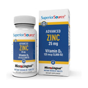 Superior Source Advanced Zinc bottle label highlights zinc and D3 ingredients