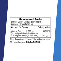 Superior Source B-12 2000mcg methylcobalamin and adenosylcobalamin tablet for activated absorption.