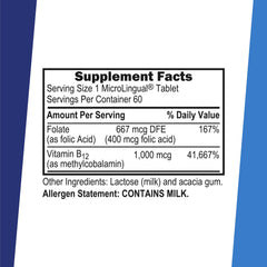 Closeup of B12 folic acid tablet with pure ingredients.
