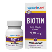Superior Source Biotin 10,000 mcg dissolving tablet on tongue for fast absorption