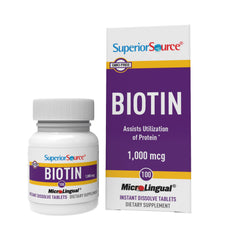 Superior Source Biotin 1000 mcg microlingual tablet dissolves under the tongue for rapid absorption