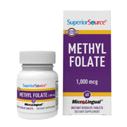 Superior Source methylfolate tablet dissolving on tongue for quick uptake.