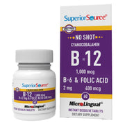 Superior Source No Shot B12 bottle front shows compact energy support.