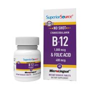 Superior Source No Shot B-12 cyanocobalamin tablets dissolve on the tongue for quick absorption