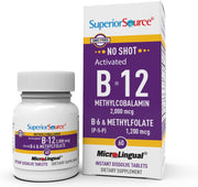 Superior Source No Shot B12 methylcobalamin tablet dissolves quickly on the tongue for fast absorption.