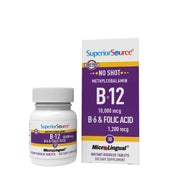 Superior Source No Shot B-12 tablets in pack for convenient daily energy support.