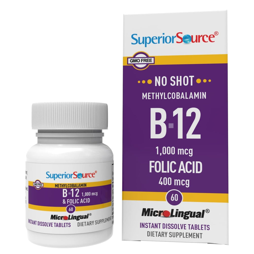 Superior Source No Shot B12 tablet dissolving on the tongue.