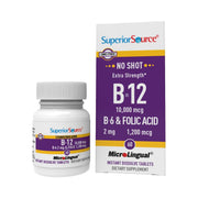 Superior Source No Shot B12 tablet dissolving on tongue for rapid absorption