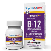 Superior Source No Shot B-12 tablets dissolve under the tongue for quick absorption.