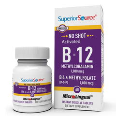 Superior Source No Shot B-12 tablets dissolve under the tongue for quick absorption.