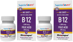 Superior Source No Shot B12 with folic acid tablets dissolve under the tongue for easy absorption.