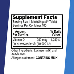 Superior Source Vitamin D3 tablets highlighting quick-dissolve microlingual delivery for convenience.