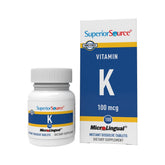 Superior Source Vitamin K 100 mcg bottle on shelf supports bone health.