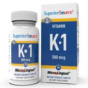Superior Source Vitamin K1 500 mcg bottle on desk for daily bone support.
