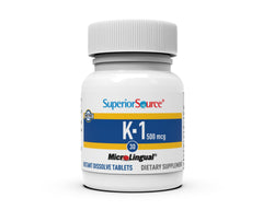 Superior Source Vitamin K1 label closeup showing quality ingredients and microLingual format.