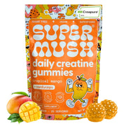 SuperMush Daily Creatine Gummies bottle on shelf, supporting daily energy and endurance.