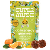 SuperMush Energy Gummies packaging front highlights tangy flavor and caffeine-free energy.