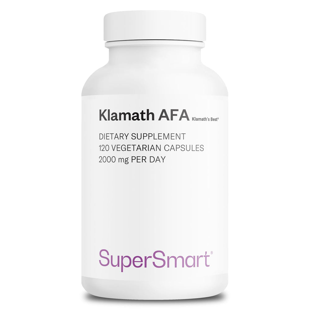Supersmart AFA Extract capsules in a bottle for daily nutrient support.