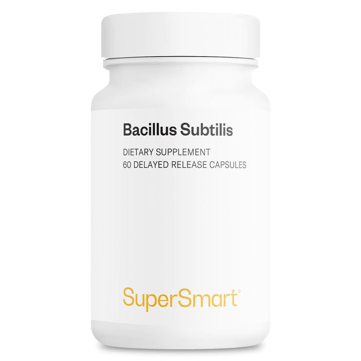 Supersmart Bacillus Subtilis bottle shows shelf-stable probiotic convenience.