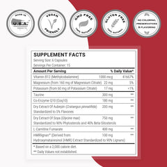 Supersmart Cardio Booster with CoQ10 and taurine illustrated ingredients on label.