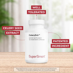 Supersmart Celery3nb label graphic detailing patent celery extract and phthalides.