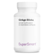 Supersmart Ginkgo Biloba 180 mg bottle shows vegan, non-GMO formula for daily wellness