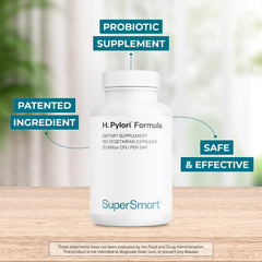 Supersmart H. Pylori DSM17648 capsules closeup highlighting probiotic potency.