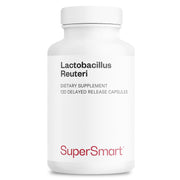 Supersmart Lactobacillus Reuteri bottle with delayed-release capsules for targeted gut support