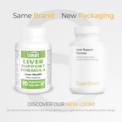 Supersmart Liver Support label close-up highlights milk thistle and silymarin content.