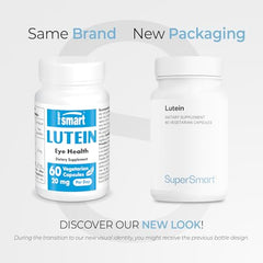 Supersmart Lutein bottle label highlights non-GMO and gluten-free features