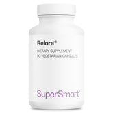 Supersmart Relora 750 mg bottle on shelf suggesting natural stress support