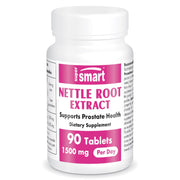 Supersmart stinging nettle root bottle front for easy daily urinary support.