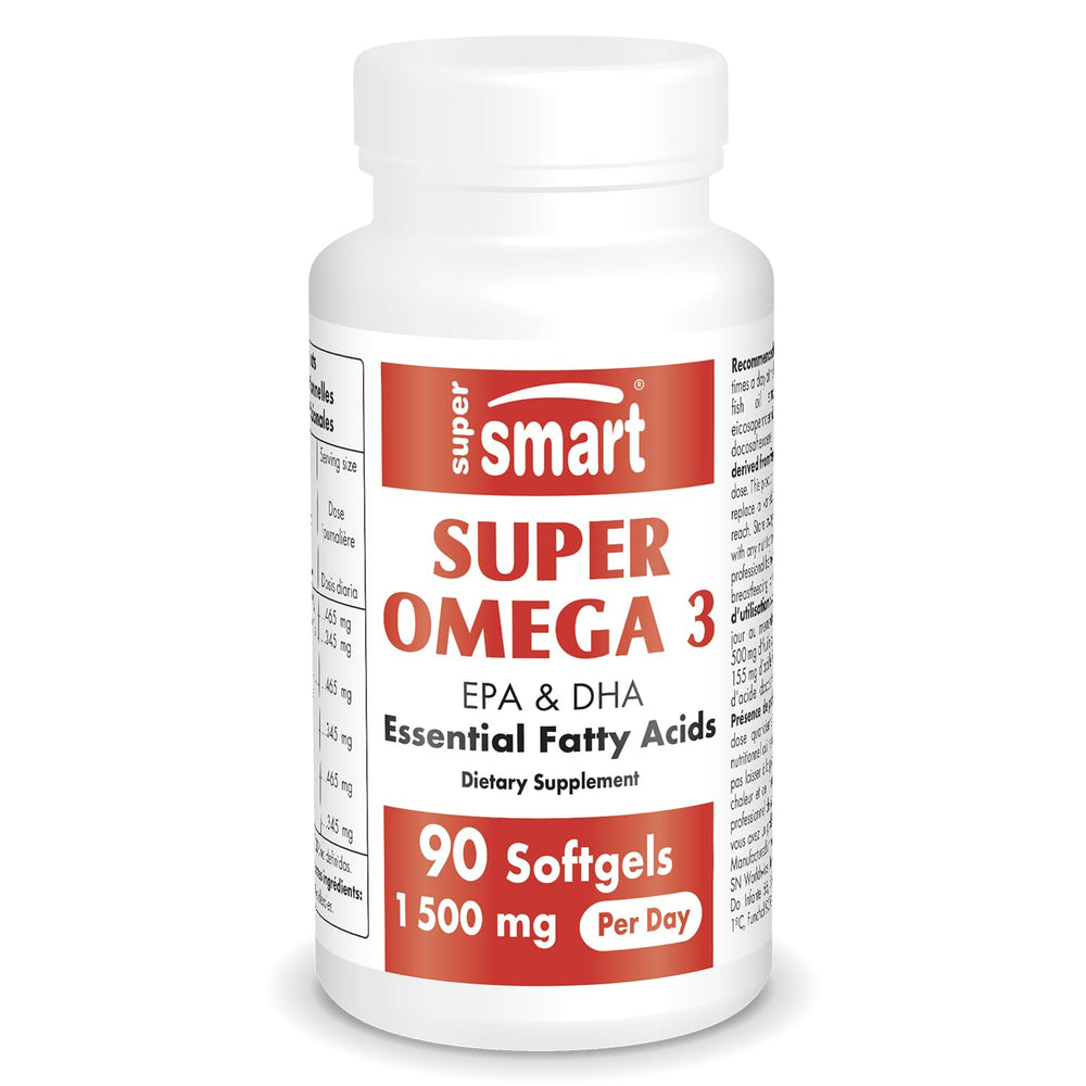 Supersmart Super Omega 3 bottle showing sustainable EPA and DHA source