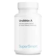 Supersmart Urolithin A bottle label showcases vegan, non-GMO formula