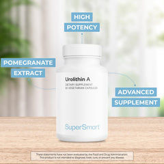 Close-up of Supersmart Urolithin A capsules highlighting 500 mg dose