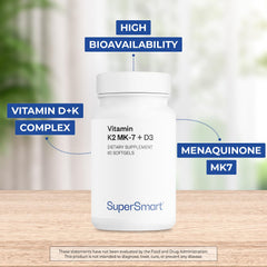 Supersmart vitamin K2 MK7 + D3 softgel close-up for daily use.