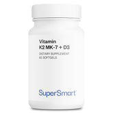 Supersmart vitamin K2 MK7 + D3 softgel with olive oil for enhanced absorption.