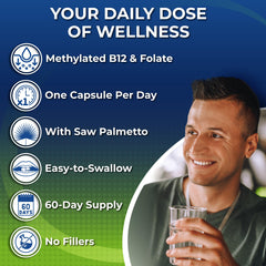 SUPPLEMENTS STUDIO Men's Daily Multivitamin capsules close-up highlighting vegan formula for daily wellness.