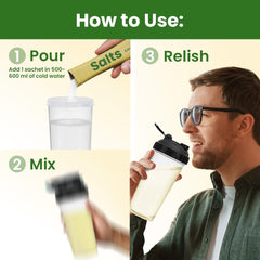 SUPPLY6 Salts bottle beside a snack, ideal for on the go hydration