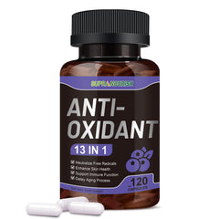 SUPRANOURISH 13-in-1 antioxidant bottle showcases 120 capsules for daily wellness support.